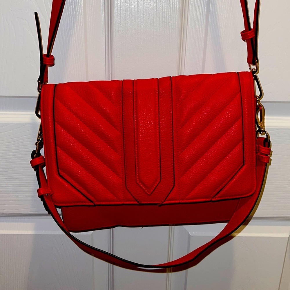 Large Cherry Red Quilted shoulder Bag.